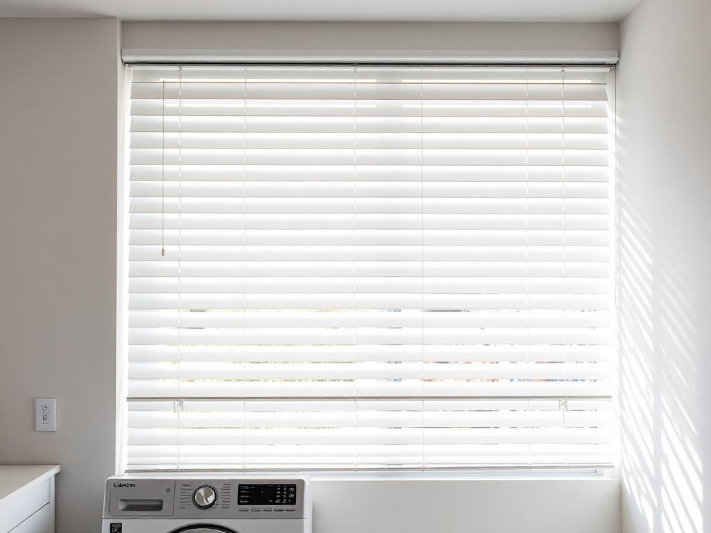 Aluminum blinds in modern laundry room