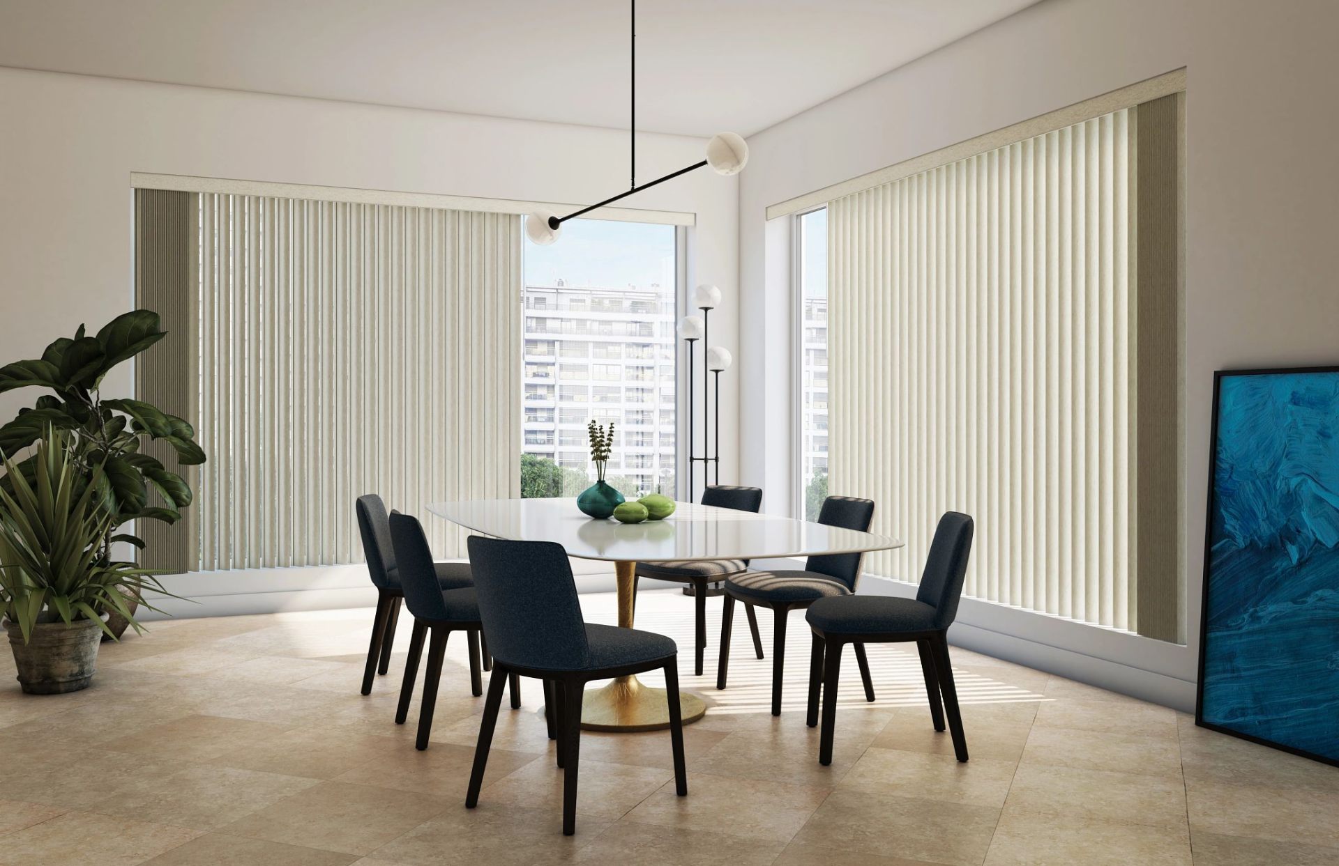 Vertical blinds in contemporary dining room