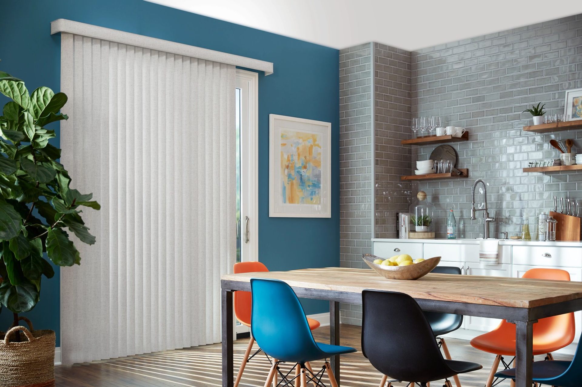Vertical blinds for sliding door in kitchen