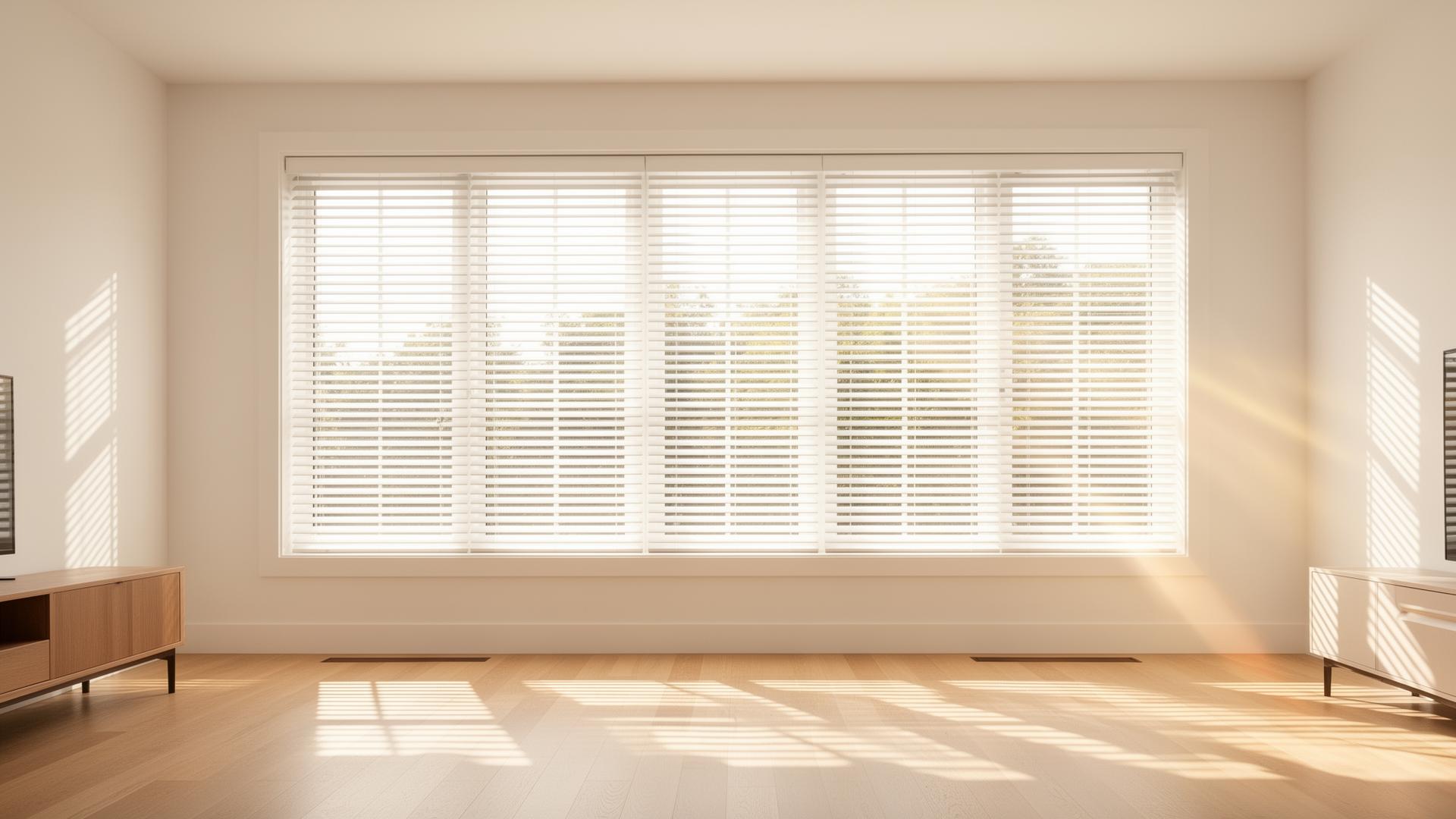 Bright modern living room with custom white blinds — Blinds Plus & More