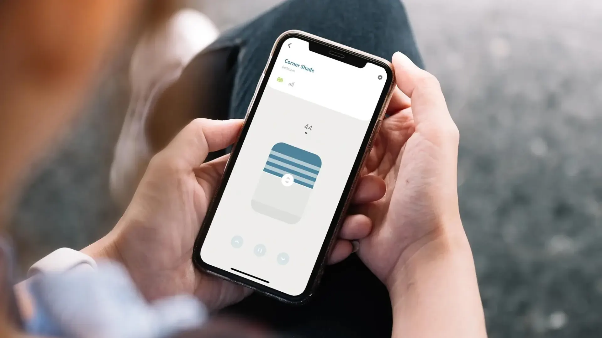 Automated vertical blinds controlled by smartphone app on patio door