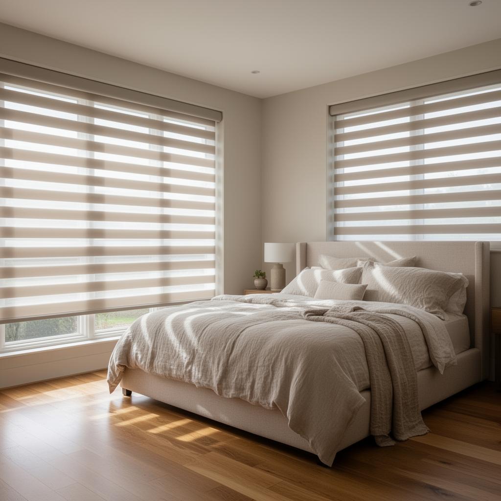 Banded shades in bedroom