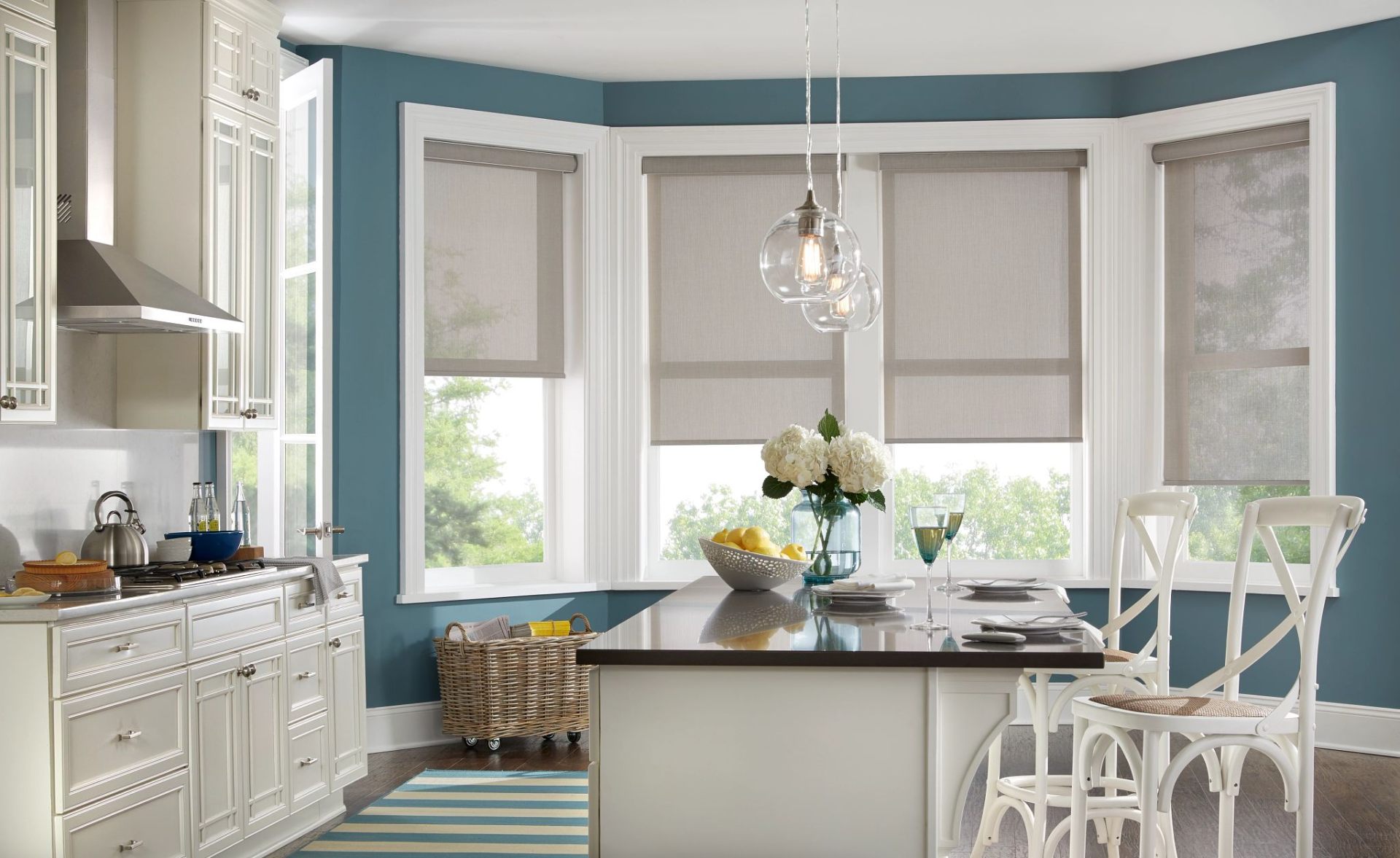 Roller shades in contemporary kitchen