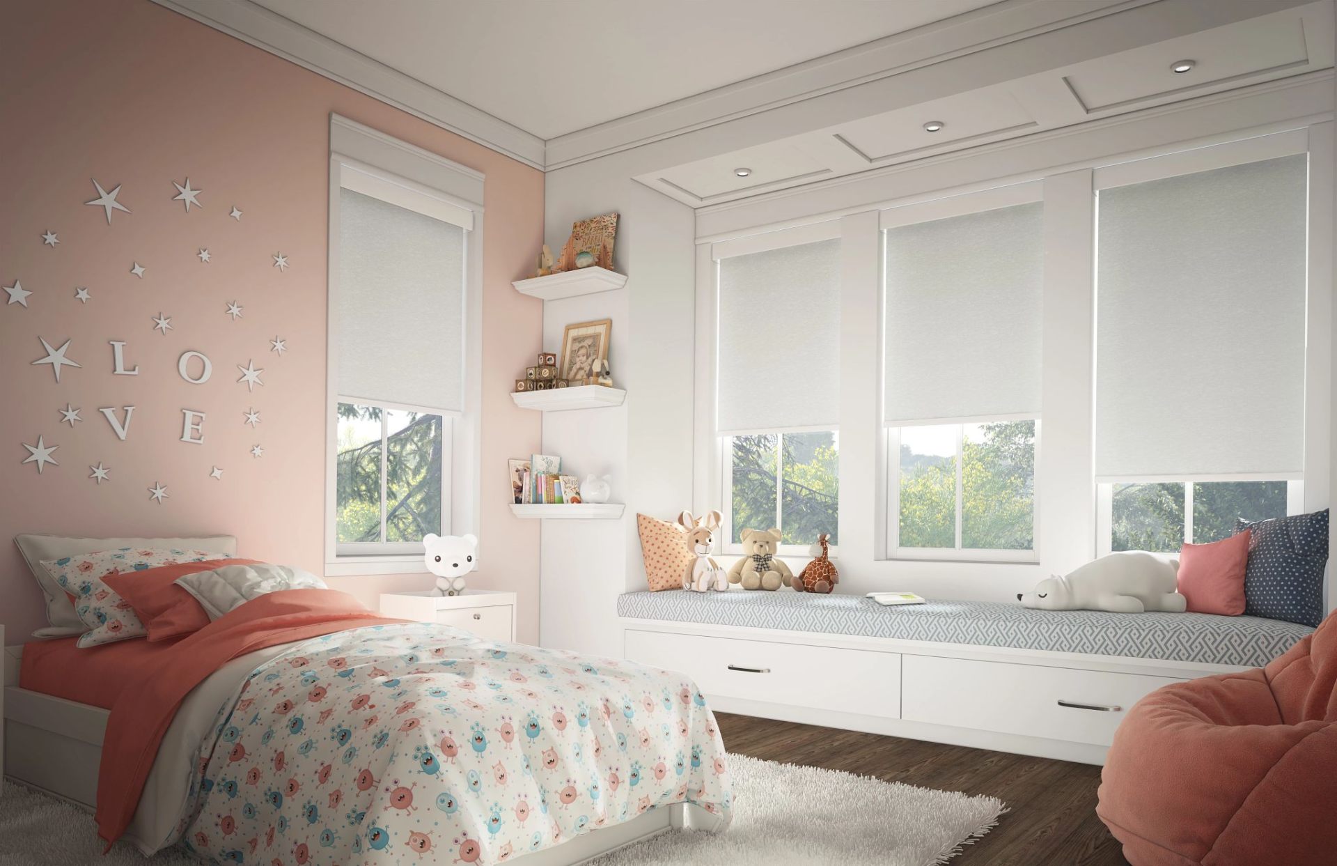 Cordless shades in kids bedroom