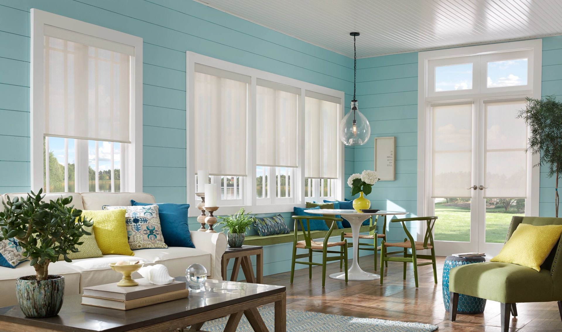 Valance shades in sunroom